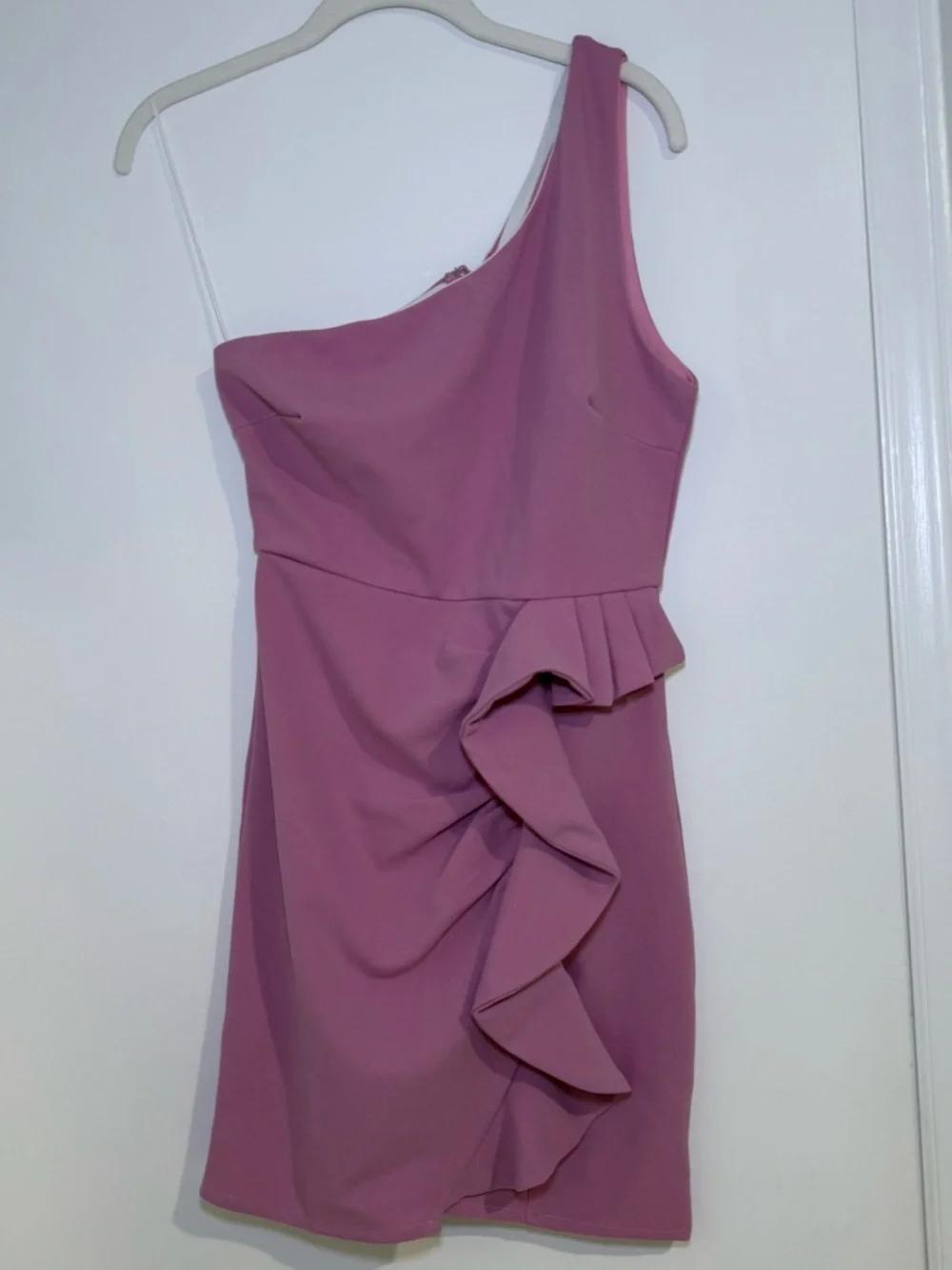 Hello Molly One-Shoulder Ruffle Mini Dress Pink Size Medium - Picture 2 of 3